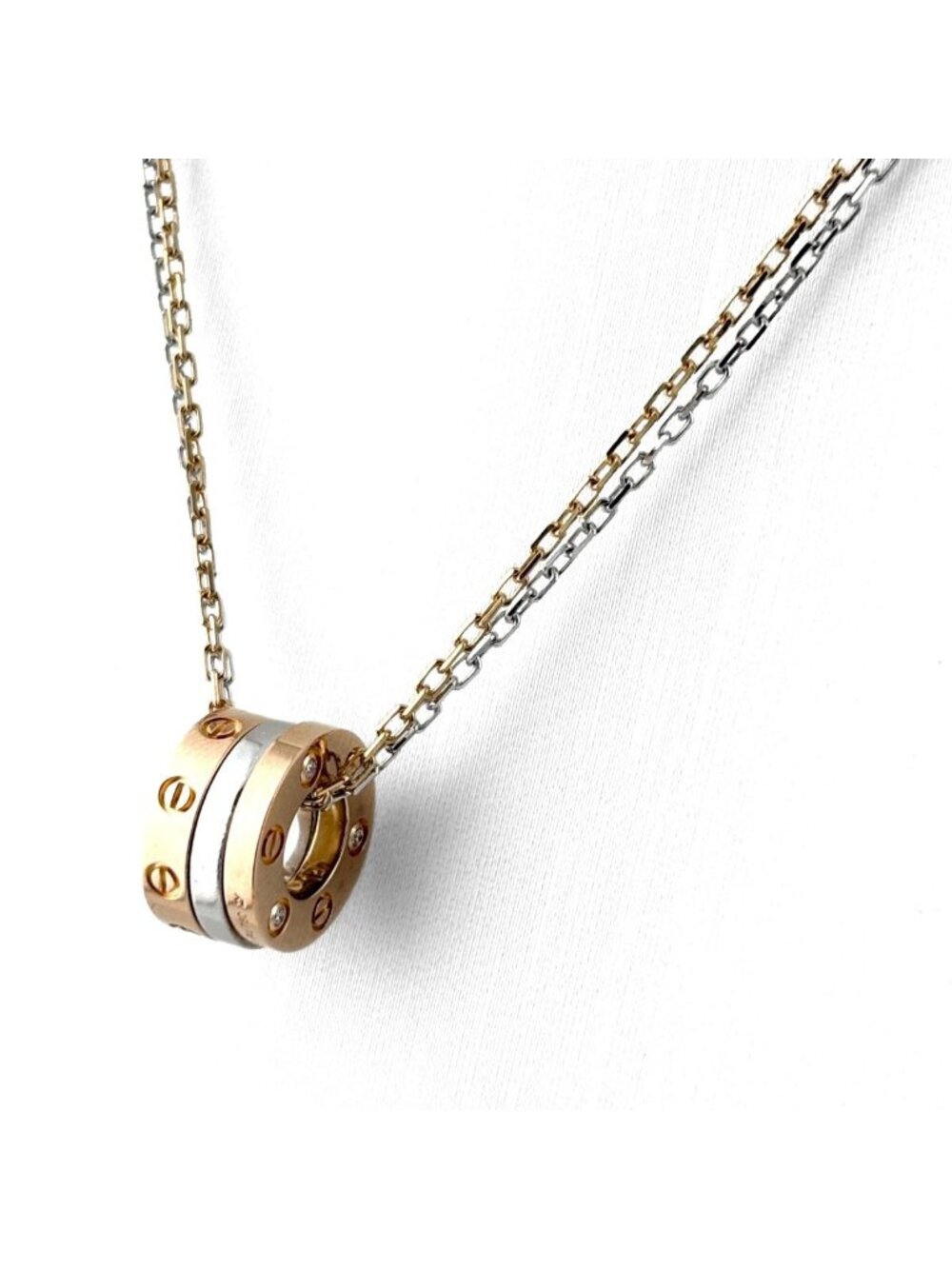 Cartier Love Three Hoop Diamond Pink Gold White Pendant Melee Necklace